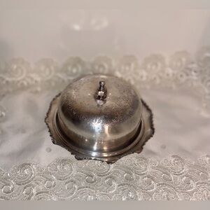 Antique silver plated round butter dish Holder Viking plate 42 Marshall & Sons